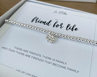 Friend For Life Friendship Bracelet. Birthday Gifts For Women. Beaded Silver Jewellery with Silver Charm and Gift Bag