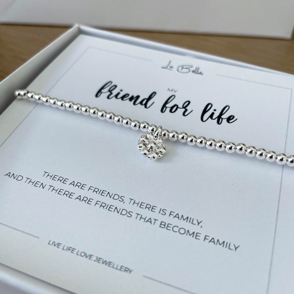 Friend For Life Friendship Bracelet. Birthday Gifts For Women. Beaded Silver Jewellery with Silver Charm and Gift Bag