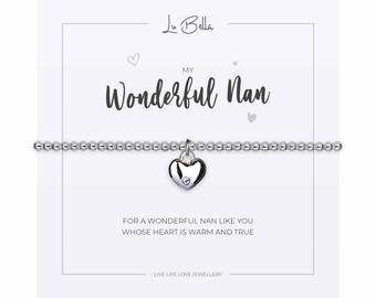 My Wonderful Nan Bracelet Mothers Day Beaded Silver Jewellery with  Heart Charm with Cubic Zirconia Diamond and Gift Bag