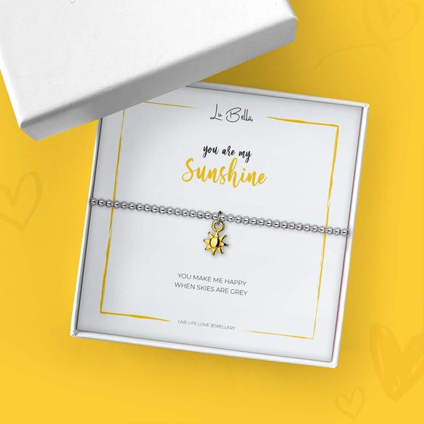 You are my Sunshine Friendship Bracelet For Women. Birthday Jewellery with Gold Sun Charm and Gift Bag