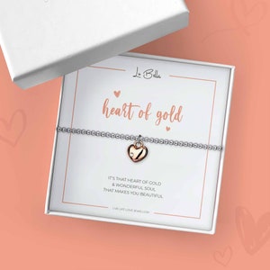 Heart Of Gold Bracelet Gift For Her. Silver Jewellery with Heart Charm that includes a small Cubic Zirconia and Gift Bag