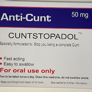 Joke Anti-Cunt pills box. Funny Novelty cheeky rude gift.