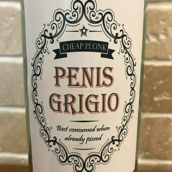 2 x PENIS GRIGIO Lustige Neuheit Weinflasche Etiketten Humor alles Gute zum Geburtstag
