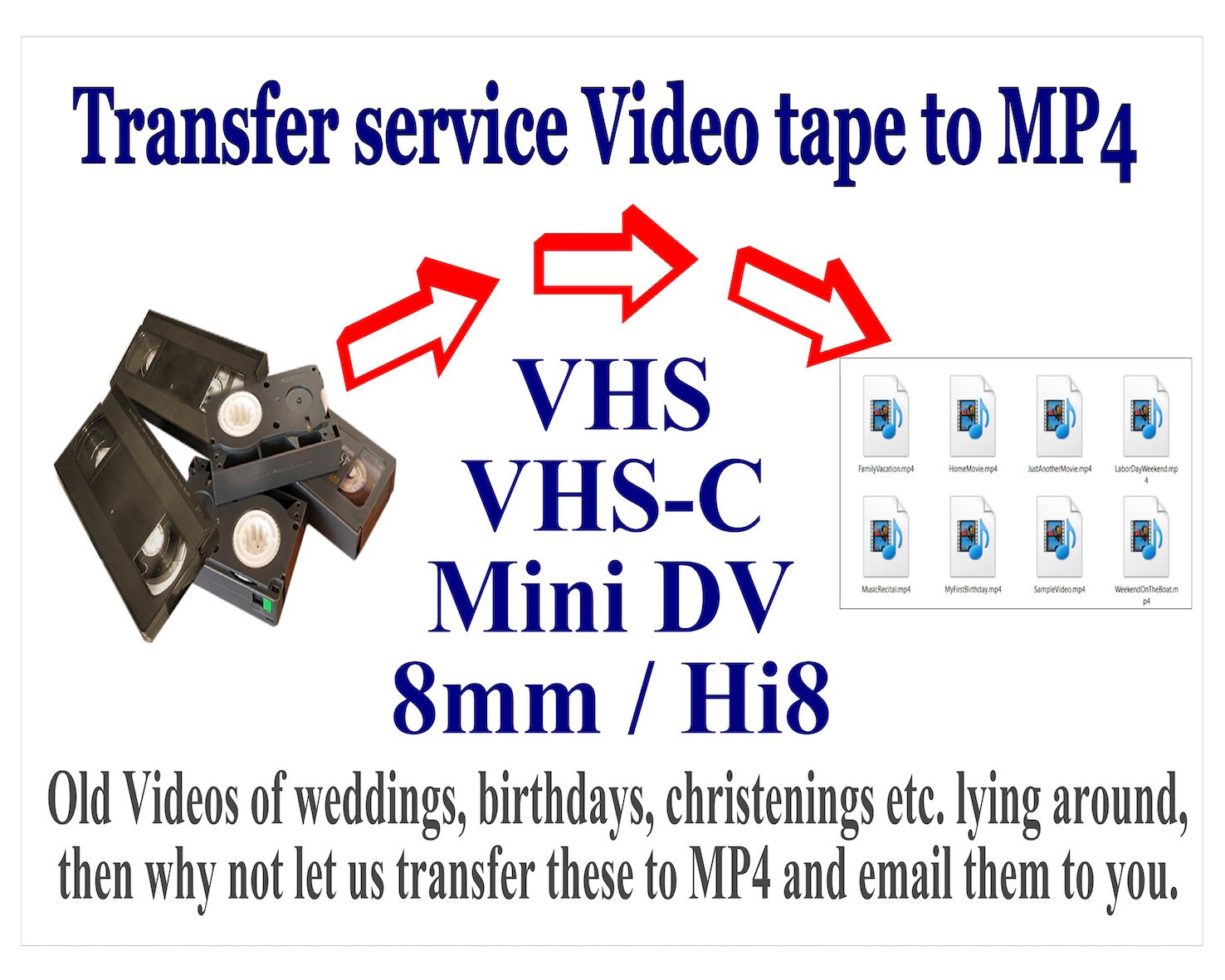 Video Tape To mp4 file Download Service VHS vhsc Mini DV Etsy