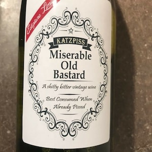 2 x Miserable Old Bastard Funny Novelty Wine Bottle Labels Joke Humour