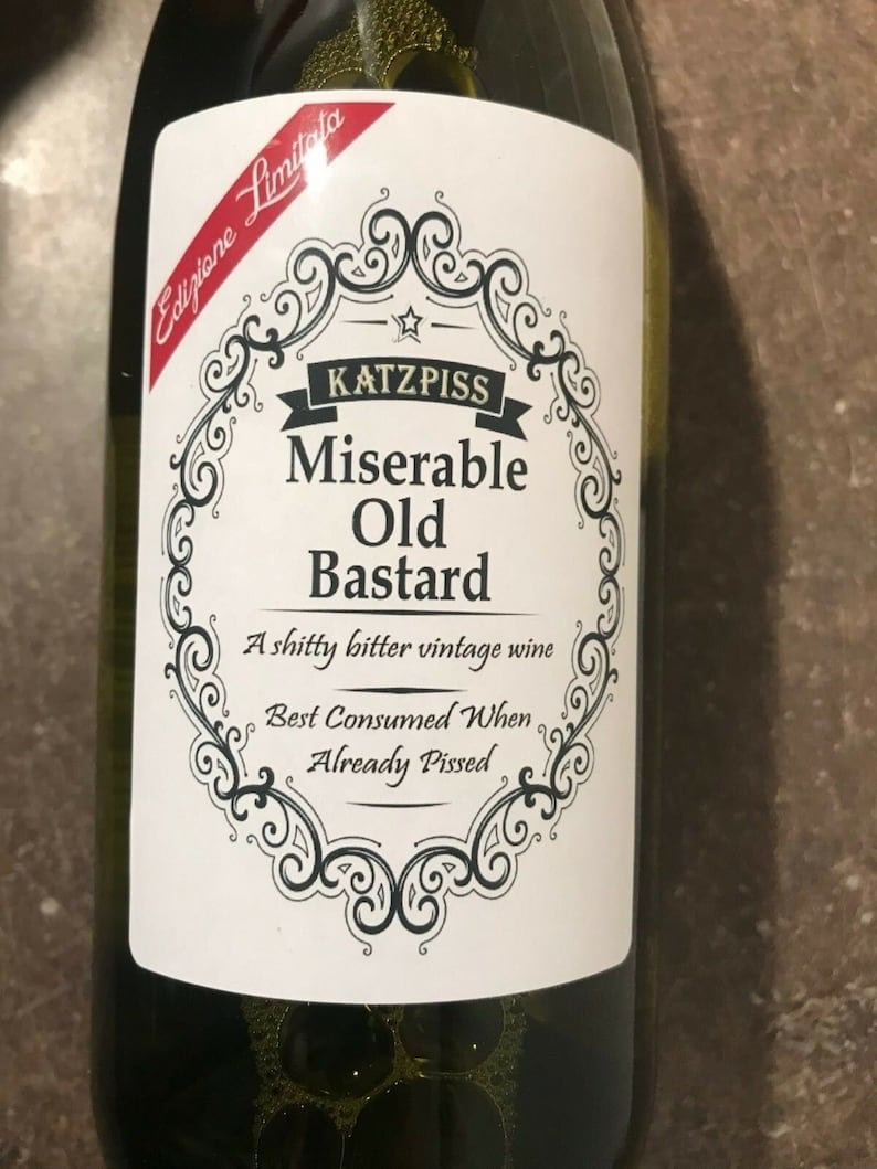 2 X Miserable Old Bastard Funny Novelty Wine Bottle Labels Etsy