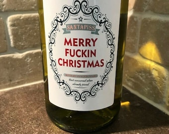 2 x Merry F*ckin Christmas Funny Novelty Wine Bottle Labels Joke Humour secret santa