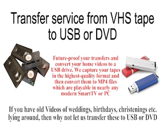 Video Tape To Usb memory stick or DVD Transfer Service VHS, Mini DV, 8mm, Hi8. mp4 conversion