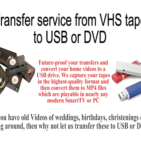 Video Tape To Usb memory stick or DVD Transfer Service VHS, Mini DV, 8mm, Hi8. mp4 conversion