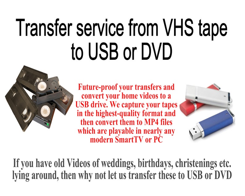 Video Tape to Usb Memory Stick or DVD Transfer Service VHS Etsy