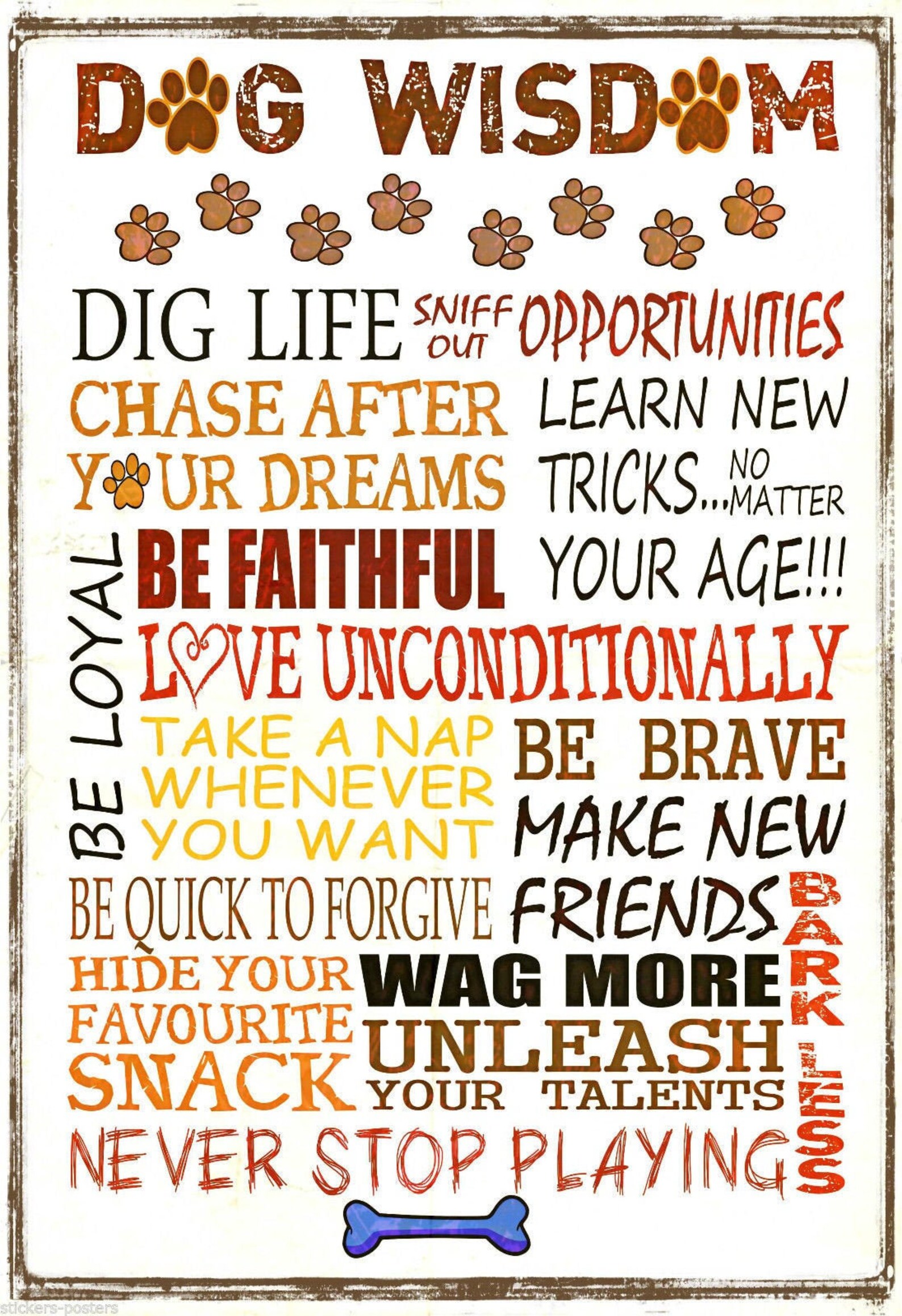 DOG WISDOM Inspirational Quotes Print picture Poster Rules for Etsy