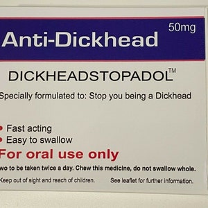 Joke Anti-Dickhead pills box. Funny Novelty cheeky rude gift. 1 x large
