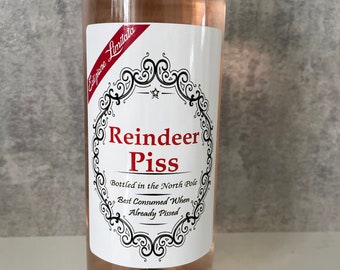 2 x REINDEER P!ss Christmas Funny Novelty Wine Bottle Labels Joke Humour secret santa