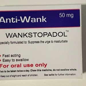 Joke Anti-wank pills box. Funny Novelty cheeky rude gift. 1 x large
