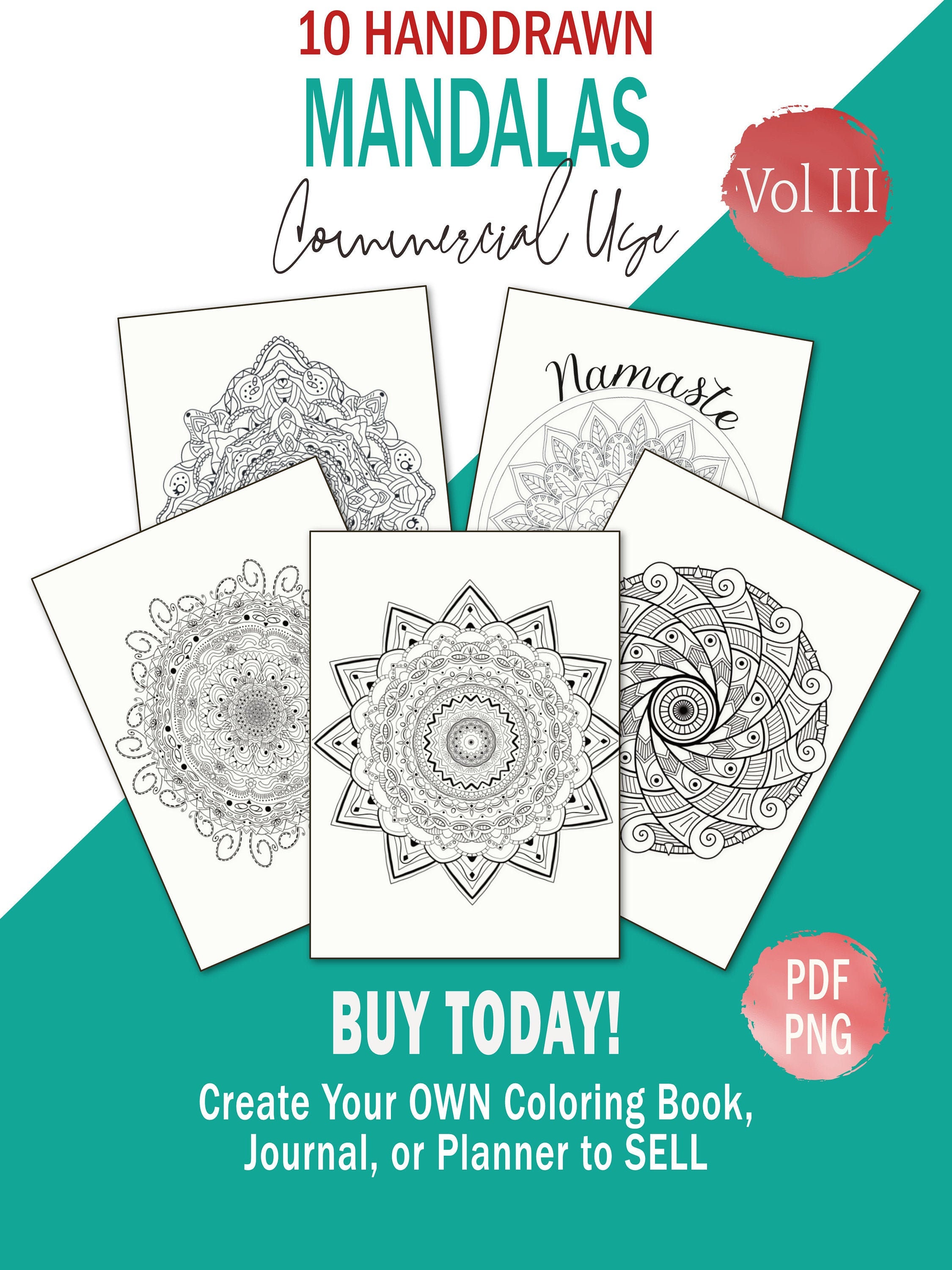 Mandala Coloring Pages Personal or Commercial Use Coloring Book KDP Interior Digital Download Volume Three Black & White Prints