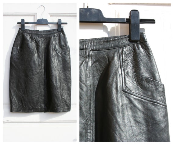 Vintage Black Leather Skirt S • Vintage Straight S