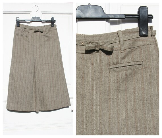 Vintage Wool Pencil Skirt S • Pinstripe Brown Midi