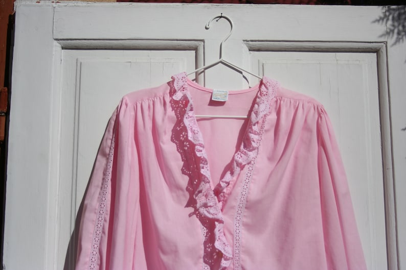 Vintage Victorian Blouse L \u2022 Lacy Pink Frilled Shirt for Women \u2022 Pastel Baby Pink Ruffle Blouse Romantic Drindl Clothing Austria Boho Frilly