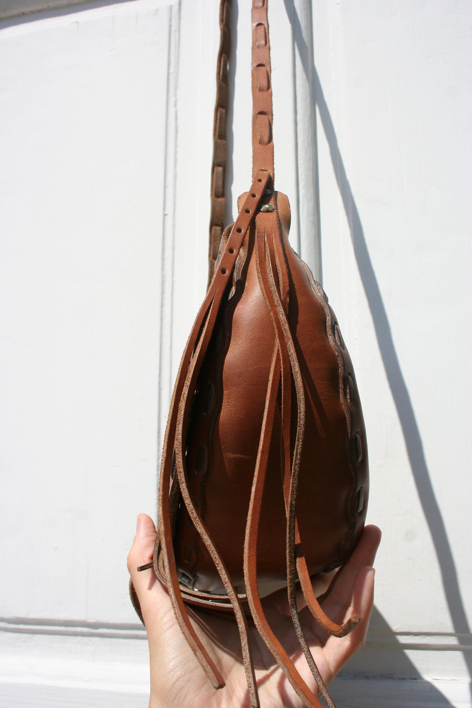 Vintage Leather Shoulder Bag with Fringes Boho Brown Leather Etsy
