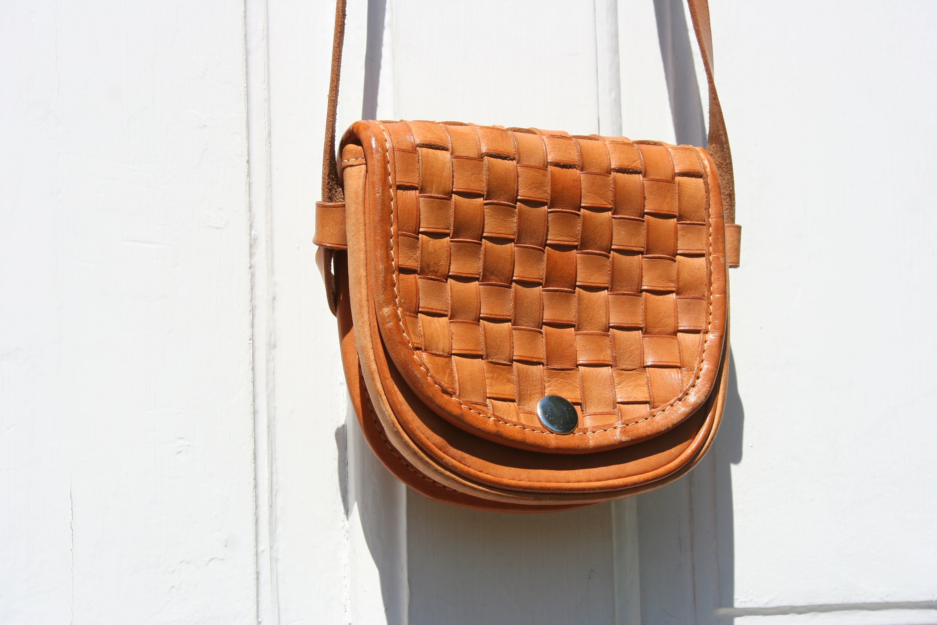 Vintage Leather Crossbody Bag Woven Leather Purse Small Etsy