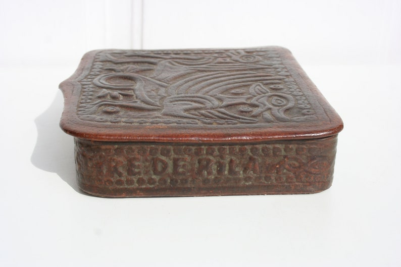 Leather Jewelry Box with Dragons \u2022 Vintage Trinket Box \u2022 Handmade Embossed Brown Leather Box Sewing Box Square Shaped Ring Holder Home Decor