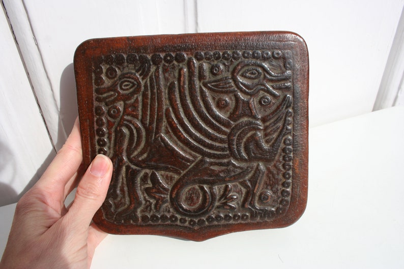Leather Jewelry Box with Dragons \u2022 Vintage Trinket Box \u2022 Handmade Embossed Brown Leather Box Sewing Box Square Shaped Ring Holder Home Decor