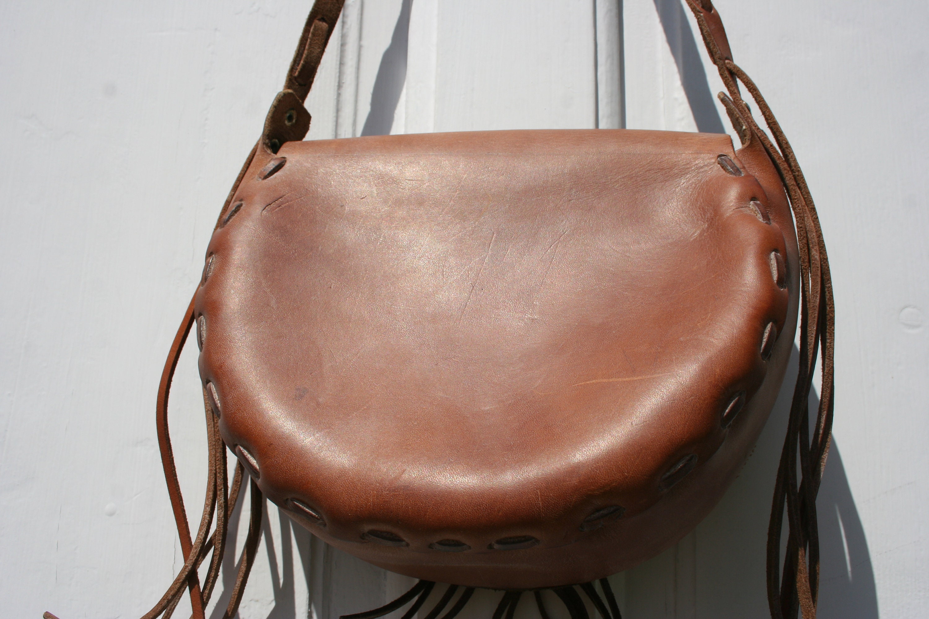 Vintage Leather Shoulder Bag with Fringes Boho Brown Leather Etsy