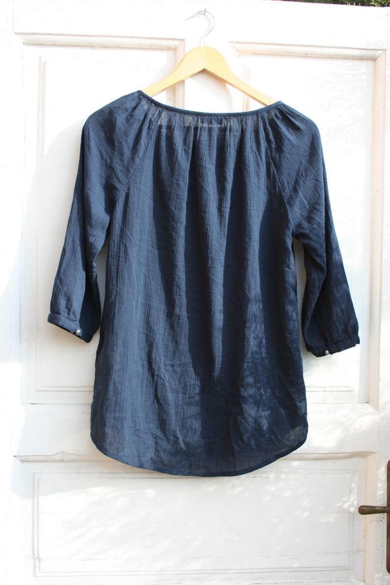 Peasant Top S/M Navy Shirt Midnight Blue Lacy Blouse Etsy