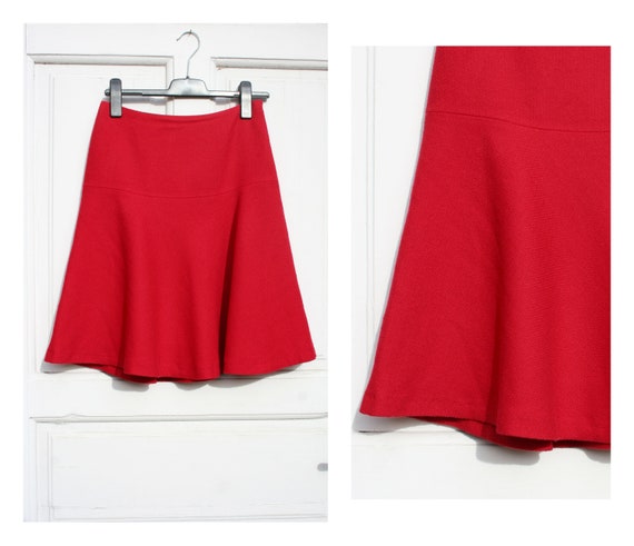 Red Wool Skirt M • Vintage Red Skirt • 90s Skirt •