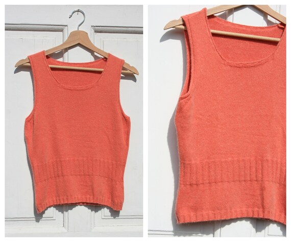 Wool Angora Knit Vest M Vintage Coral 