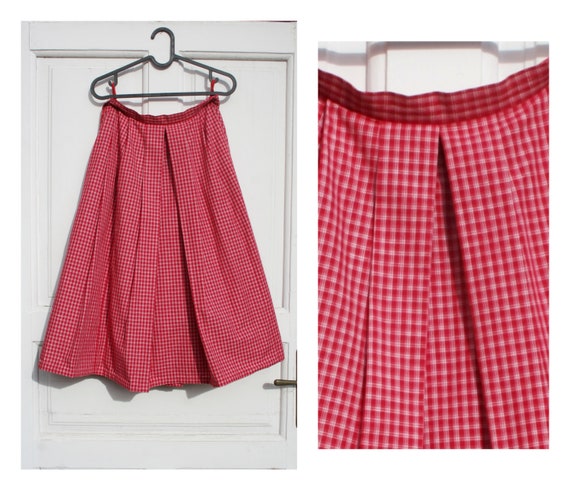 Red Plaid Circle Skirt S • 80s Skirt • Vintage Mid