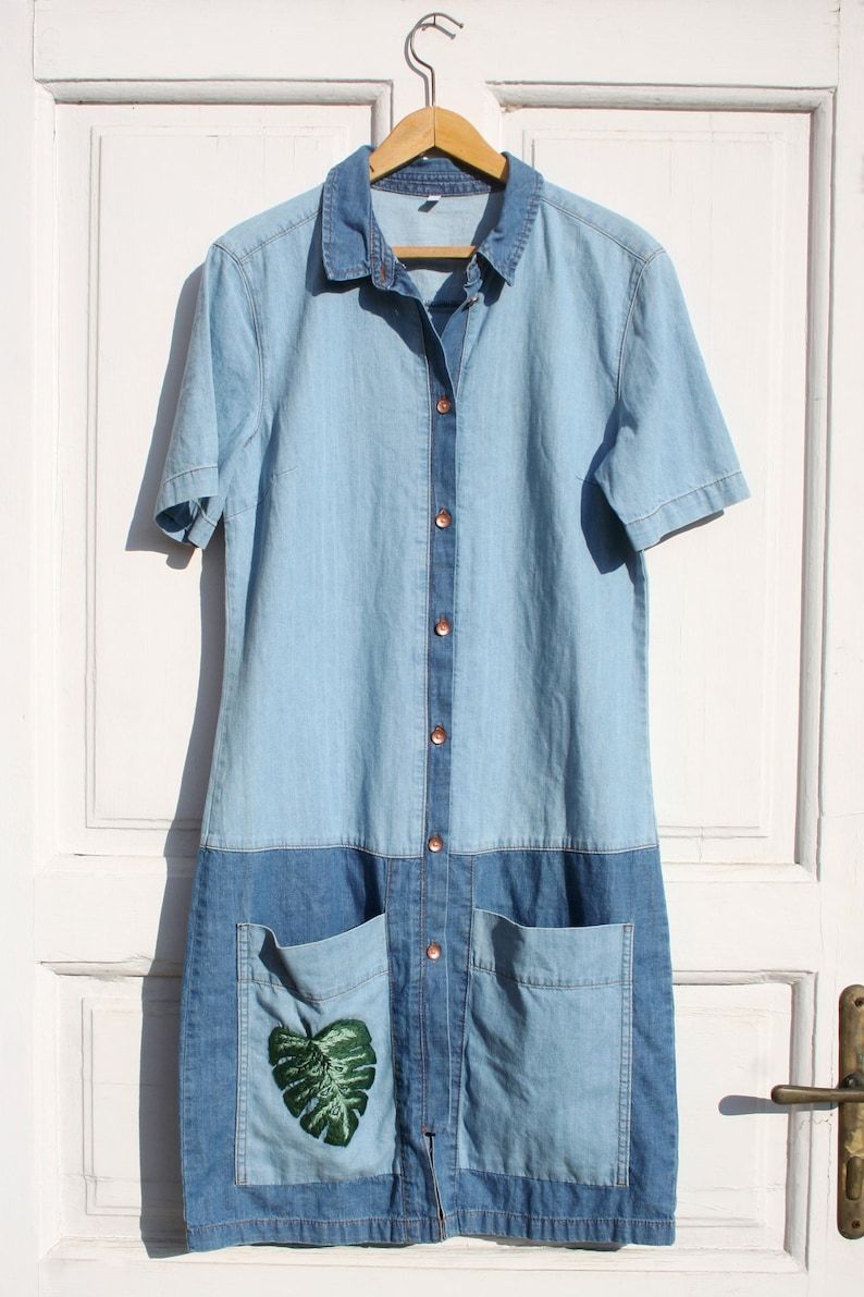 Embroidered Denim Dress XS Lightwash Denim Shirtdress Etsy