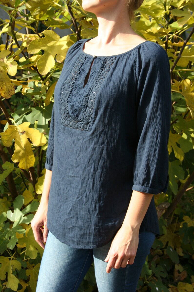 navy blue peasant top