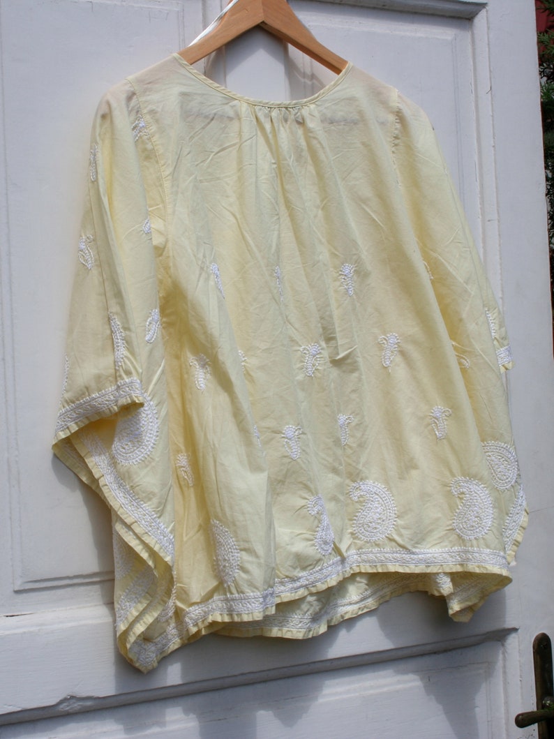 Vintage Hippie Caftan Top Women SM \u2022 Vintage Corn Yellow Caftan \u2022 Yellow Hippie Shirt Women \u2022 Embroidered Summer Blouse \u2022 Batwing Top SM