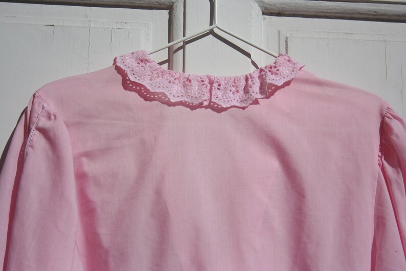 Vintage Victorian Blouse L \u2022 Lacy Pink Frilled Shirt for Women \u2022 Pastel Baby Pink Ruffle Blouse Romantic Drindl Clothing Austria Boho Frilly