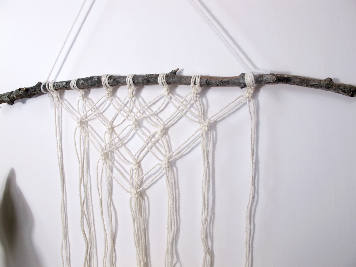 Macrame Stick Wall Hanging Square Knot Macrame Wall Hanging Etsy