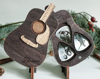 Guitar picks, Personalized pick, Gift for Him, Fathers day gift, Wooden guitar pick, Box for guitar picks, Pick case