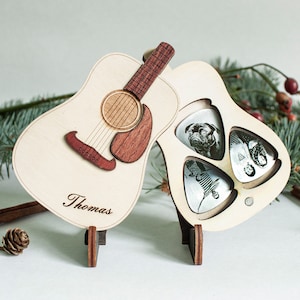 Guitar picks pick with case, Wooden guitar pick, Personalized pick, Gift for Him, Guitar pick, Box for guitar picks, Pick case