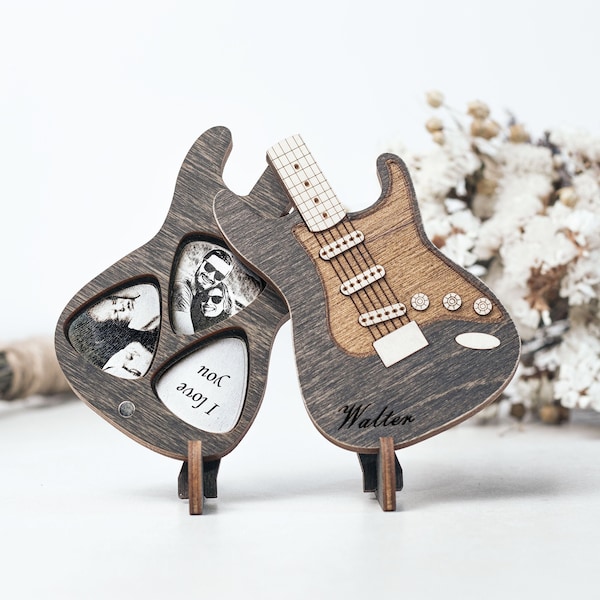 Personalisierte Gitarrenauswahl mit Koffer, Holzgitarrenauswahl, personalisierte Auswahl, Vatertagsgeschenk, Gitarrenauswahl, Box für Gitarrenauswahl, Auswahlhülle