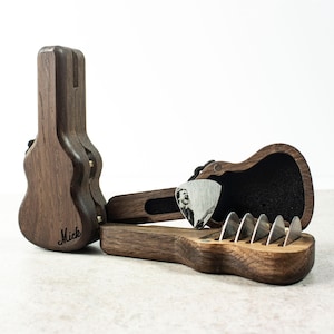Gepersonaliseerde mini houten plectrumhouderset – gepersonaliseerd cadeau voor muzikanten