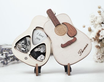 Guitar picks pick with case, Wooden guitar pick, Personalized pick, Gift for Him, Guitar pick, Box for guitar picks, Pick case