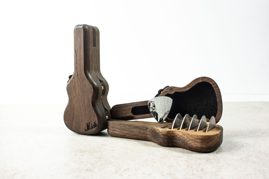 Personalized Mini Wooden Guitar Pick Holder Set – Custom