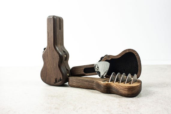 Personalized Mini Wooden Guitar Pick Holder Set – Custom