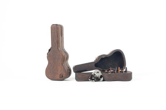 Personalized Wooden Guitar Pick Holder Set: Engraved Musician Gift for Christmas