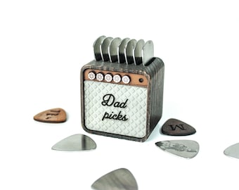 Personalized Wooden Guitar Pick Holder: Amplifier Shaped Gift