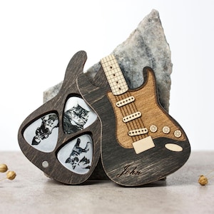 Personalized Guitar Pick Holder: Engraved Wooden Pick Case & Custom Picks