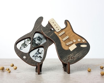 Scatola Porta Plettri In Legno A Forma Di Chitarra – Mini Custodia Personalizzata Per Plettri Acustici, Elettrici E Bassi, Regalo Per Musicisti (Marrone)