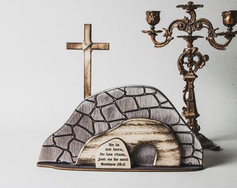 Christian Easter | He Is Risen | Empty Tomb | Easter Scene | Christian Easter Decor | Resurrection Cross