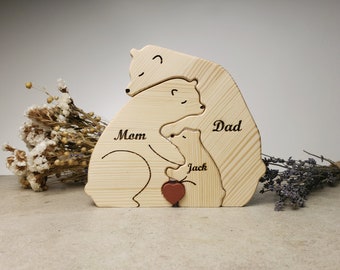 Personalized Bear Puzzle, Engraved Family Name Puzzle, Family Keepsake Gift, Family Home Decor