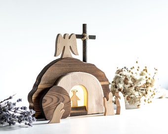 Easter Scene, Empty Tomb, Christian Easter Decor, Resurrection Cross, He Is Risen